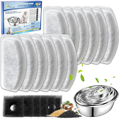 12+6 Pack Cat Fountain Filters Replacement for D30 67Oz/2L Pet Fountain Filters Replacement 12 Pcs Filter and 6 Pcs Replacement Pre-Filter Sponges Compatible with ORSDA Pet Water Fountains1