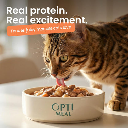 Optimeal Wet Cat Food Variety Pack - Savory Protein Selection, Grain Free Tender Morsels, High Protein Premium Nutrition Made with Natural European Ingredients, Adult Cat Pouches 3Oz (Pack of 12)5