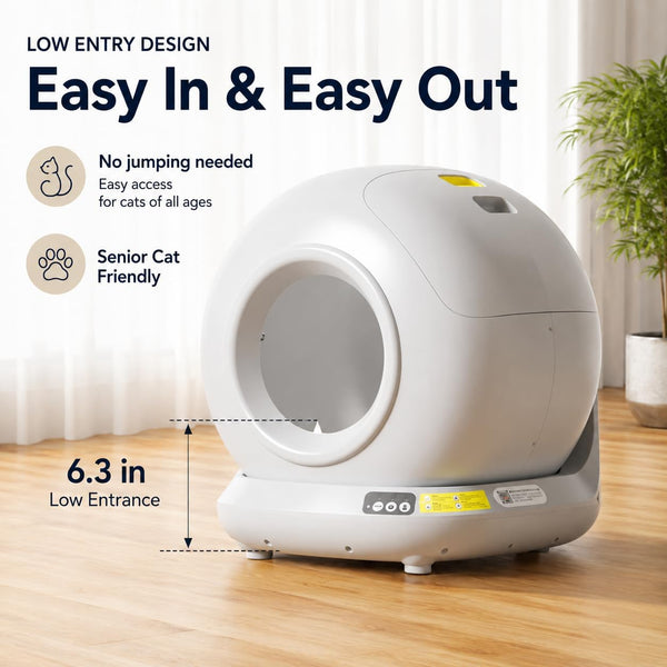 Self-Cleaning Cat Litter Box, App Control 78L Auto, Includes Step Pedal | Low 6.3" Entry, Fits Multiple Cats, Anti-Pinch Safety Sensors, No-Scoop Disposal, Weight Monitor, Free Step Pedal6
