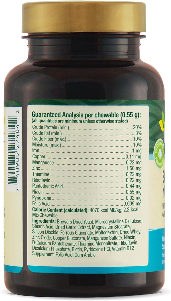 Petnc Natural Care Brewers Yeast Dog Skin and Coat Supplement (250 Chewables), with B Vitamins, Antioxidants & Minerals, Promotes Healthy Skin & Glossy Coat, for Dogs 10 Lbs & over | Brewers Yeast with B Vitamins, Glossy Coat, Dogs, Tasty Chewable Tablets for Dogs 10 Lbs & Over6