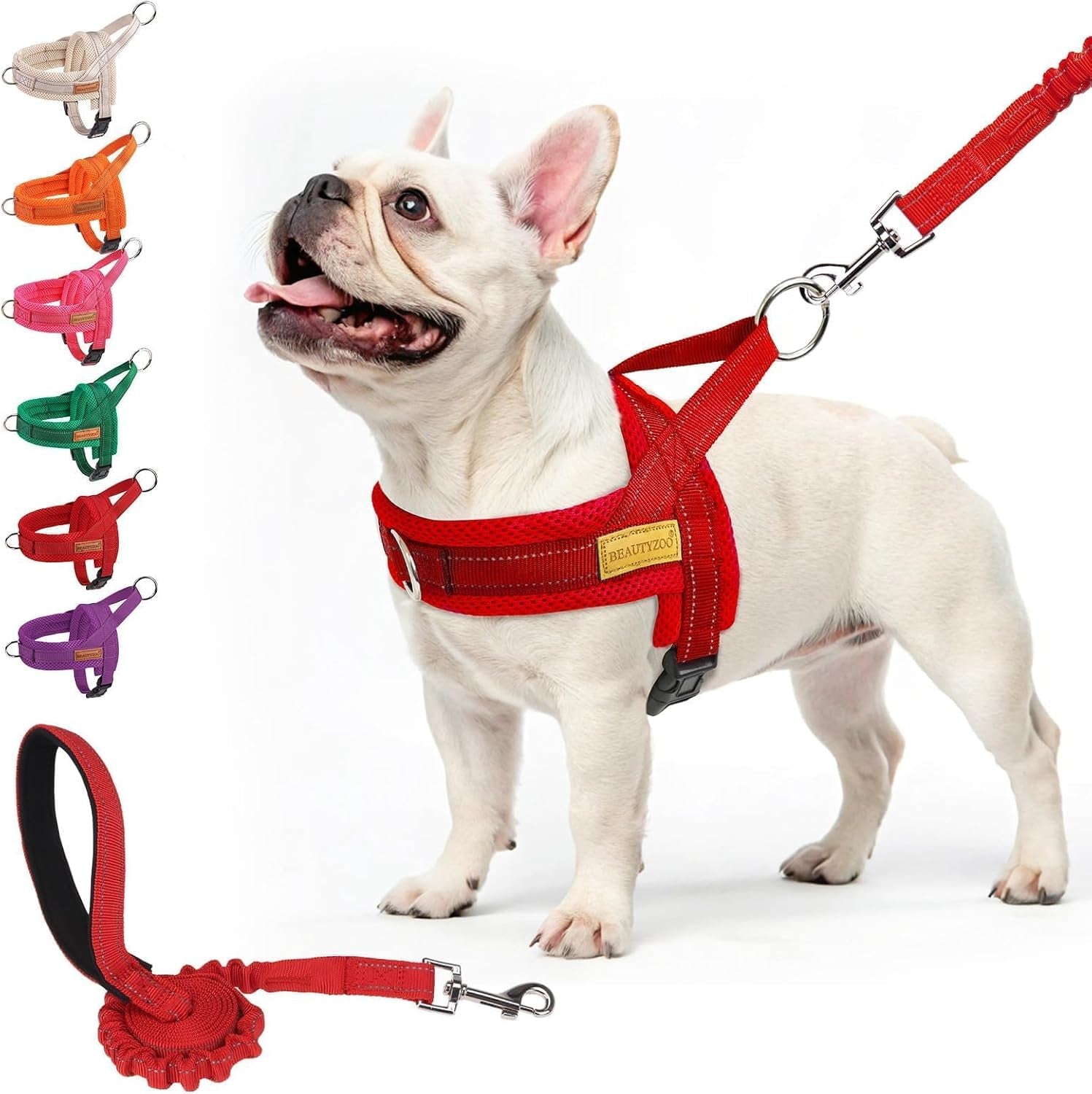 beautyzoo-dog-harness-no-pull-quick-fit-dog-harness-and-leash-set-escape-proof-vest-harness-with-soft-handle-reflective-breathable-mesh-padding-harness-for-medium-size-dog-training-walking-beige-m