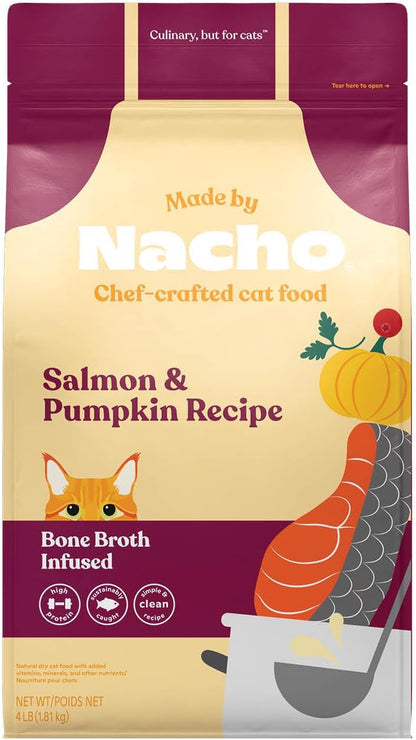 Made by Nacho Dry Cat Kibble 4Lb Bag, High Protein and Grain-Friendly Premium Cat Food, Cage-Free Chicken & Pumpkin Recipe, Infused with Bone Broth for Hydration, Limited Ingredients, Single Bag10