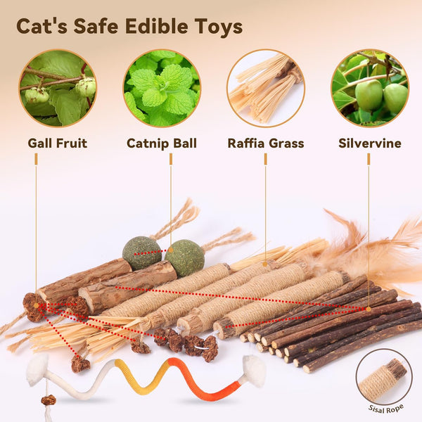 Kyouki Cat Toys Cat Chew Toys, Silvervine Sticks Catnip Rope Toys for Cats Teeth Cleaning, Kitten Dental Care, Kitty for Indoor Cats Increase Appetite,Enhances Oral & Dental Health (21 Pack)6