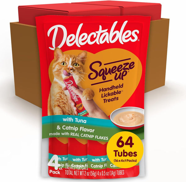 Delectables Squeeze up Catnip Variety Pack, Creamy Squeezable Puree, Lickable Wet Cat Treats, Grain Free, No Added Fillers, No By-Products, No Added Preservatives, 0.5 Ounces Tube, 20 Tubes Total10