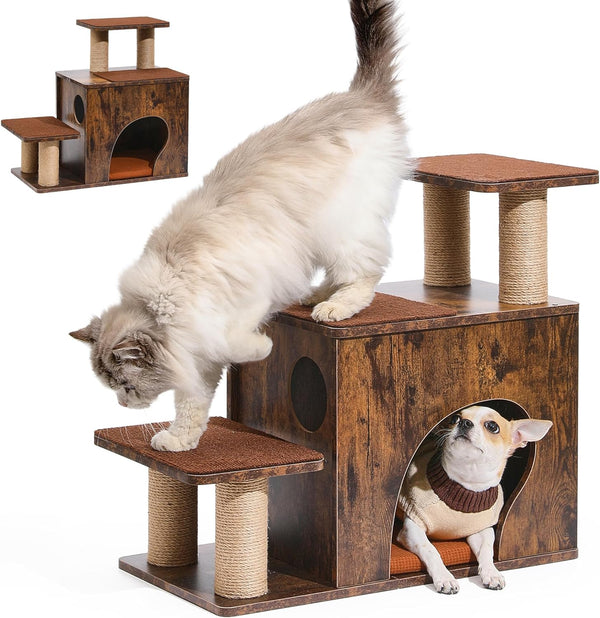 FUKUMARU Dog Stairs, Solid Wood Pet Stairs with Cat Scratching Post | Transformable Cat Step Hold up to 200 Lbs, 20" Pet Ramp for Dogs and Cats to Climb High Bed and Couch, over 6 Combinations11