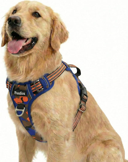 Funfox Dog Harness Medium Sized Dog, Vertical Handle Easy Control, No Pull Pet Vest Adjustable with 2 Leash Clips, Soft Material, Reflective Safe Night Walking for Small Medium Large Breed, Black, M36