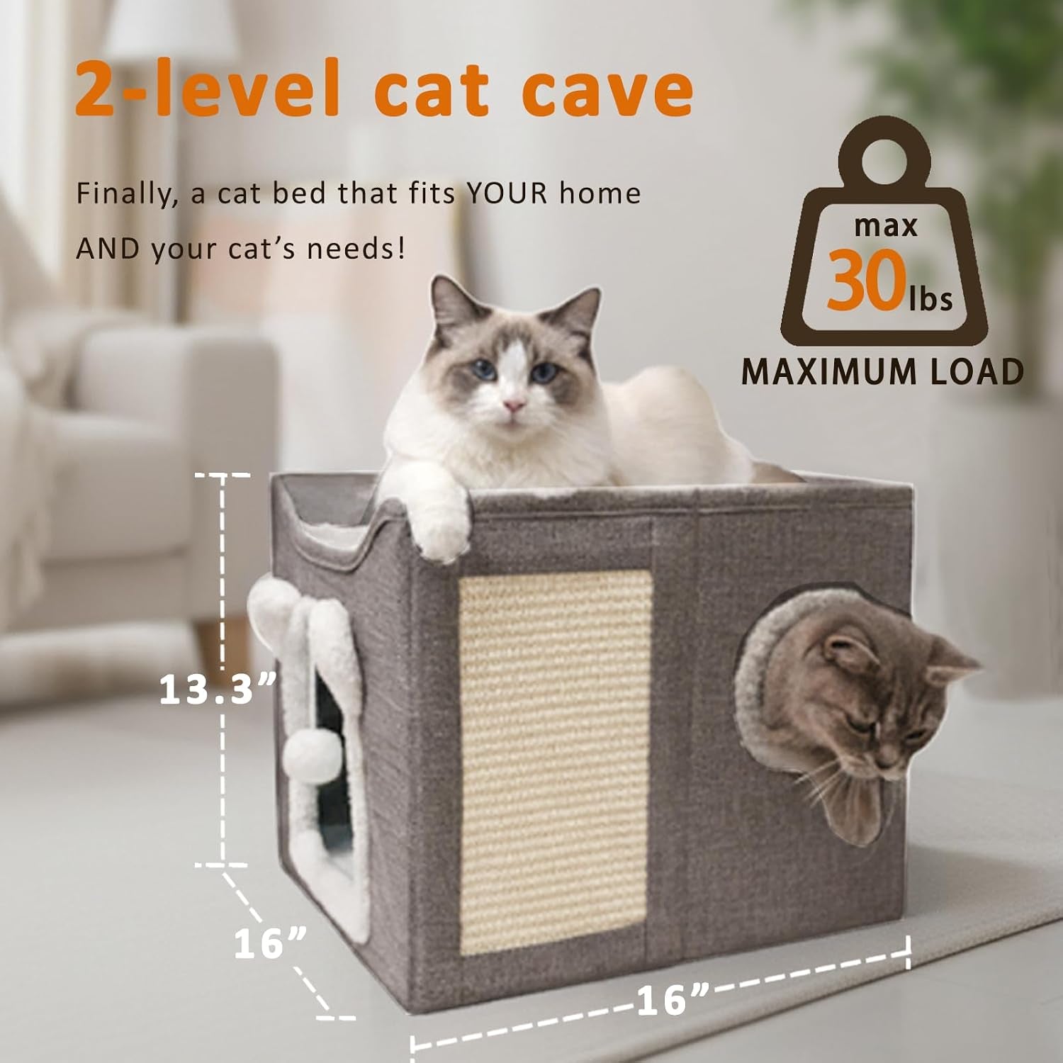cat-houses-for-indoor-cats-large-cats-bed-cave-kitten-cube-box-cat-condo-with-scratching-pad-hanging-fluffy-ball-peekaboo-window-foldable-hideaway-hand-washable16x16x13-3-inches-grey