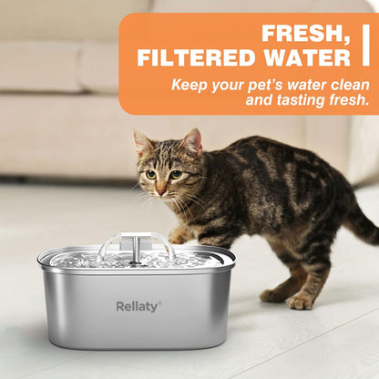 Rellaty Cat Water Fountain Stainless Steel | 8 Filters Replacement & 8 Pre-Filter Sponges7
