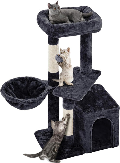 Yaheetech 34.5In Scratching Post, Cat Scratchers for Indoor Cats and Kittens, Multifunctional Activity Post W/Sisal Rope＆Dangling Ball＆Large Condo, Dark Gray10