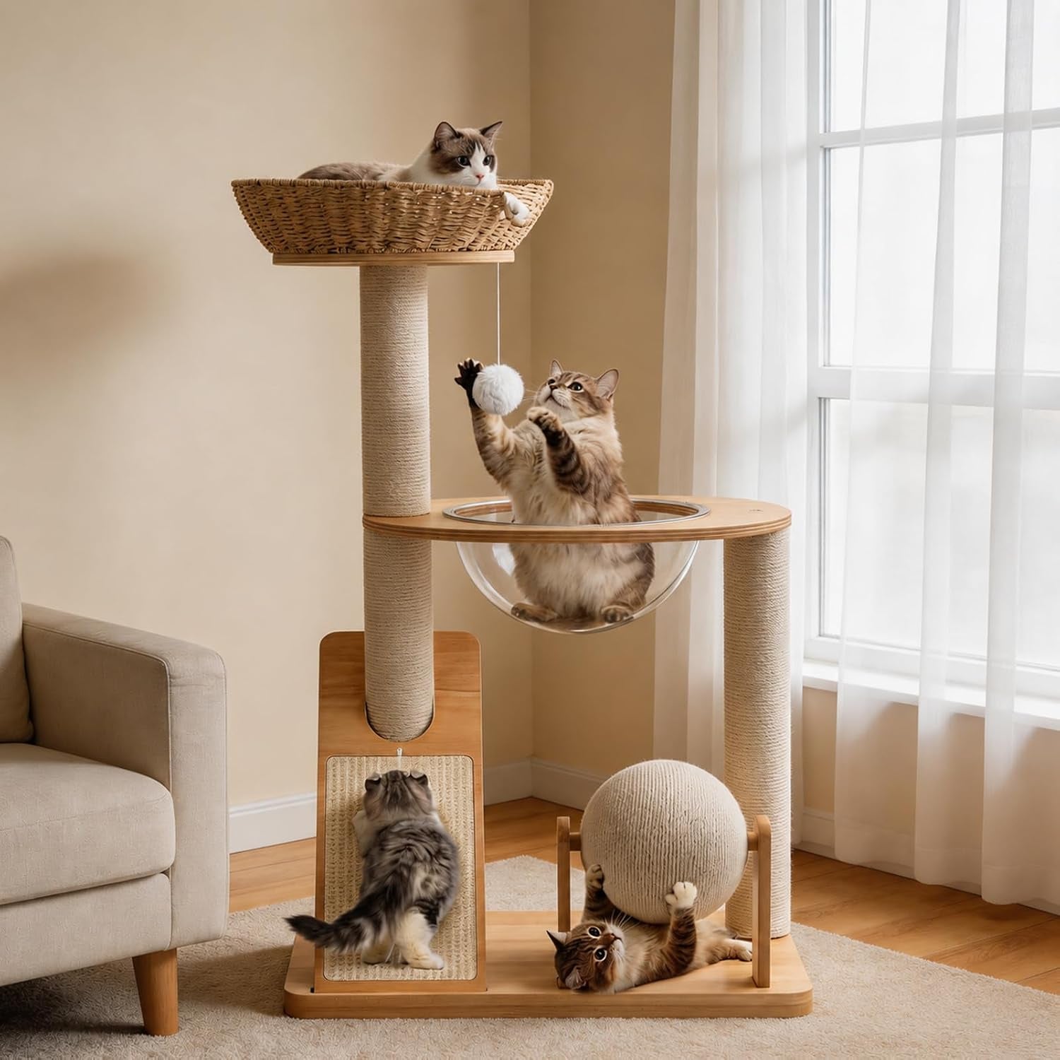 modern-wooden-cat-tree-for-indoor-cats-furniture-style-cat-tower-with-handwoven-basket-and-soft-cushion-acrylic-space-capsule-sisal-scratching-posts-interactive-play-ball-38-cat-condo