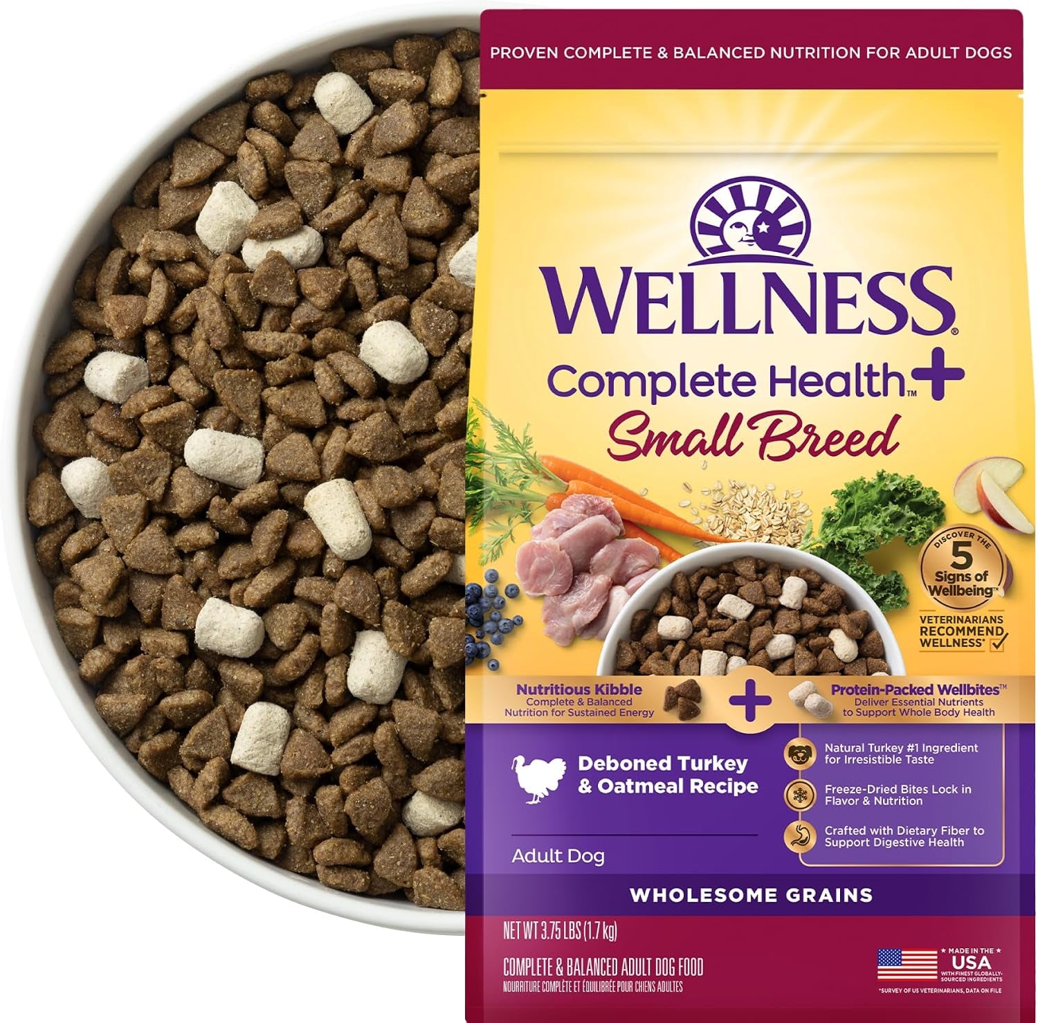 wellness-complete-health-adult-dry-dog-food-with-freeze-dried-wellbites-wholesome-grain-kibble-natural-chicken-and-oatmeal-recipe-4-lb-bag