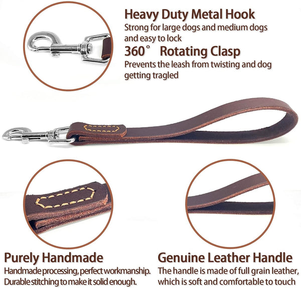 Leather Short Dog Lead, Strong Traffic Pet Lead with 360º Heavy Duty Metal Hook, Short Dog Leash for Big Large Medium Dogs Training and Walking.3