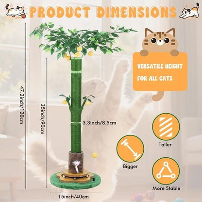 47'' Extra Tall Cat Scratching Post, Cute Cat Scratching Post for Indoor | Heavy Duty Vertical Scratcher with Natural Sisal Rope, Cat Toy Mouse, Balls Track Toy, Hanging Ball4