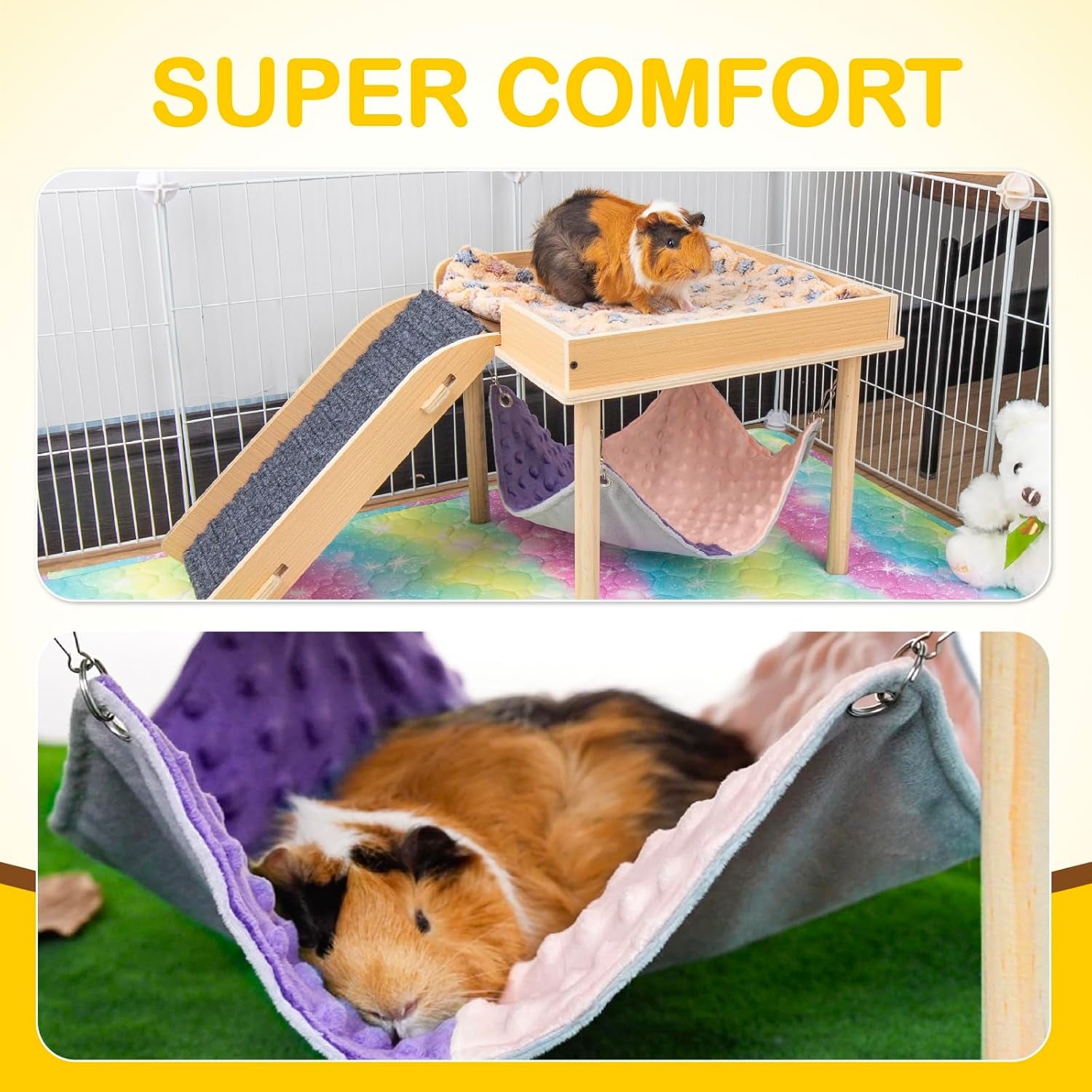 besnew-enlarged-guinea-pig-hammock-with-platform-and-stairs-wooden-small-animal-hideout-for-guinea-pigs-bunny-ferret-hamster-hiding-sleeping-activitiessingle