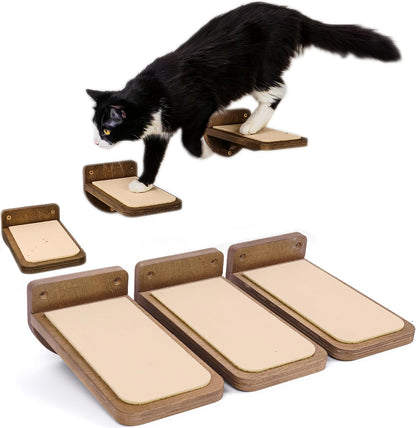 INICIO Cat Wall Stairs - Set of 3 Wall Steps for Cats to Climb with Fixtures, 8.7"X4.7" - Floating Steps for Climbing or Playing - for Kittens and Adult Cats, Dark Brown1