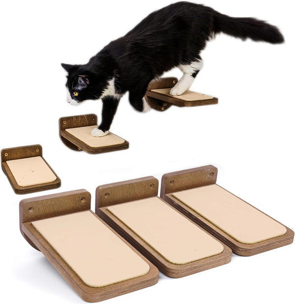 INICIO Cat Wall Stairs - Set of 3 Wall Steps for Cats to Climb with Fixtures, 8.7"X4.7" - Floating Steps for Climbing or Playing - for Kittens and Adult Cats, Dark Brown1
