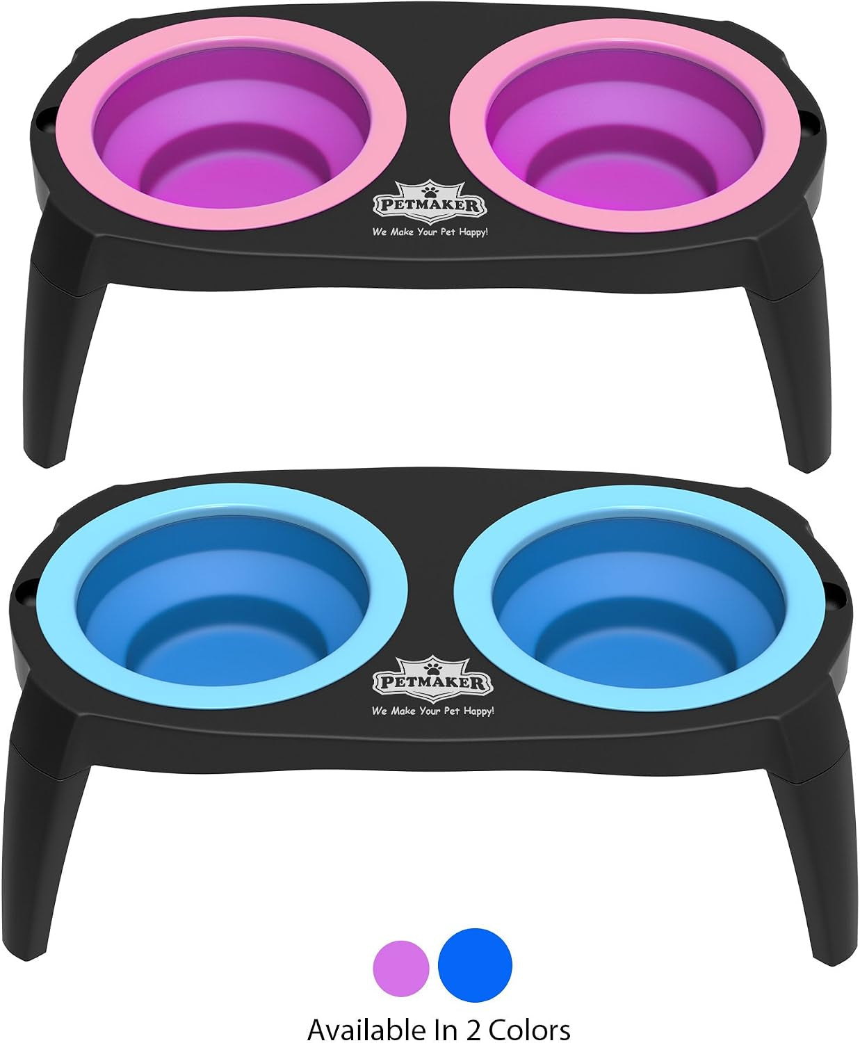 elevated-pet-bowls-collection-with-non-slip-stand-for-dogs-and-cats-removeable-and-collapsible-silicone-feeder-for-food-and-water-16-oz-each-by-petmaker-pink-blue