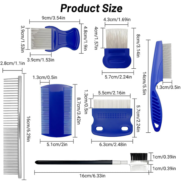 7PCS Flea Comb Set for Cats & Dogs, Pet Comb, Dog Eye Comb, Tick Comb | 7 Combs for Flea Removal, Tear Stain Cleaning and Grooming with Stainless Steel and Plastic for Cats and Dogs.2