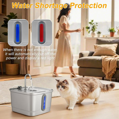 SEIRMEP Stainless Steel Cat Water Fountain, 101Oz/3L Automatic Pet Water Fountain, Dog Water Fountain with Replacement Filters for Cats, Small Dogs (8 Filters and 8 Sponges)5