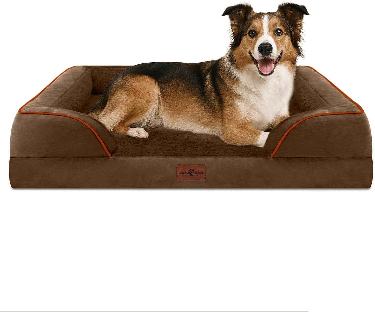 comfort-expression-orthopedic-dog-bed-for-extra-large-dogs-with-bolster-waterproof-dog-couch-bed-with-washable-cover-non-slip-bottom-supportive-egg-crate-foam-xl-pet-bed-42x30-inch