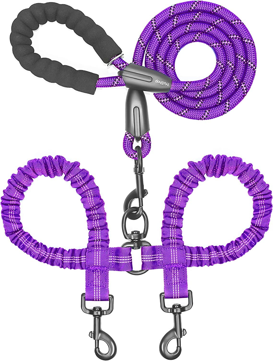 iyoshop-dual-dog-leash-360-swivel-no-tangle-walking-leash-with-shock-absorbing-bungee-for-two-dogs-large-25-150-lbs-black