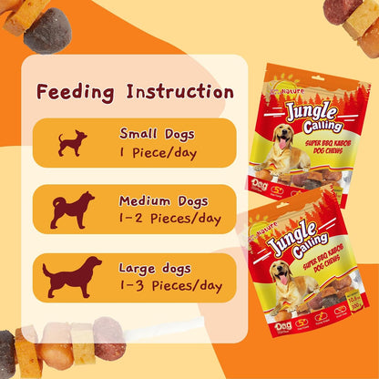 Jungle Calling Multi-Flavor Dog Kabob Treats, Edible Rawhide Stick, 10.6 Oz | Premium Snacks for Medium & Large Dogs, Made with Chicken, Duck, Beef, Sweet Potato and Pumpkin, Perfect for Special Moments8