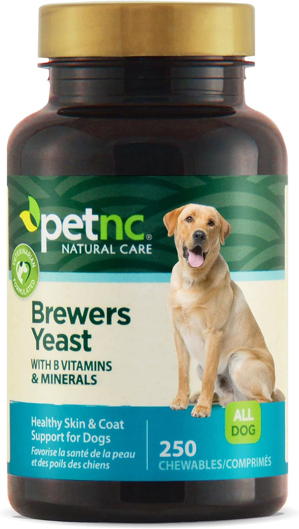 Petnc Natural Care Brewers Yeast Dog Skin and Coat Supplement (250 Chewables), with B Vitamins, Antioxidants & Minerals, Promotes Healthy Skin & Glossy Coat, for Dogs 10 Lbs & over | Brewers Yeast with B Vitamins, Glossy Coat, Dogs, Tasty Chewable Tablets for Dogs 10 Lbs & Over1