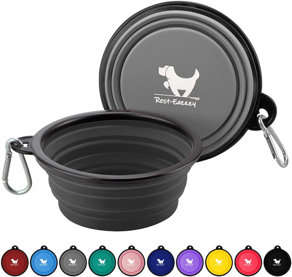 Collapsible Dog Bowls for Travel, 2-Pack Dog Portable Water Bowl for Dogs Cats Pet Foldable Feeding Watering Dish for Traveling Camping with Carabiners, BPA Free (Grey&Black, Small (Pack of 2))1