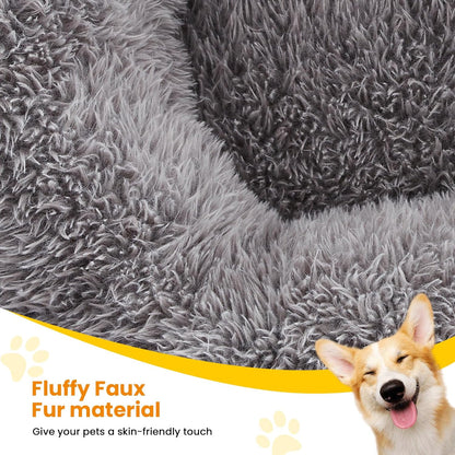Calming Dog Beds for Large Dogs, Faux Fur Donut Cuddler Dog Bed, round Fluffy Pillow, Washable Pet Bed for Dogs up to 80Lbs, 36Inch3