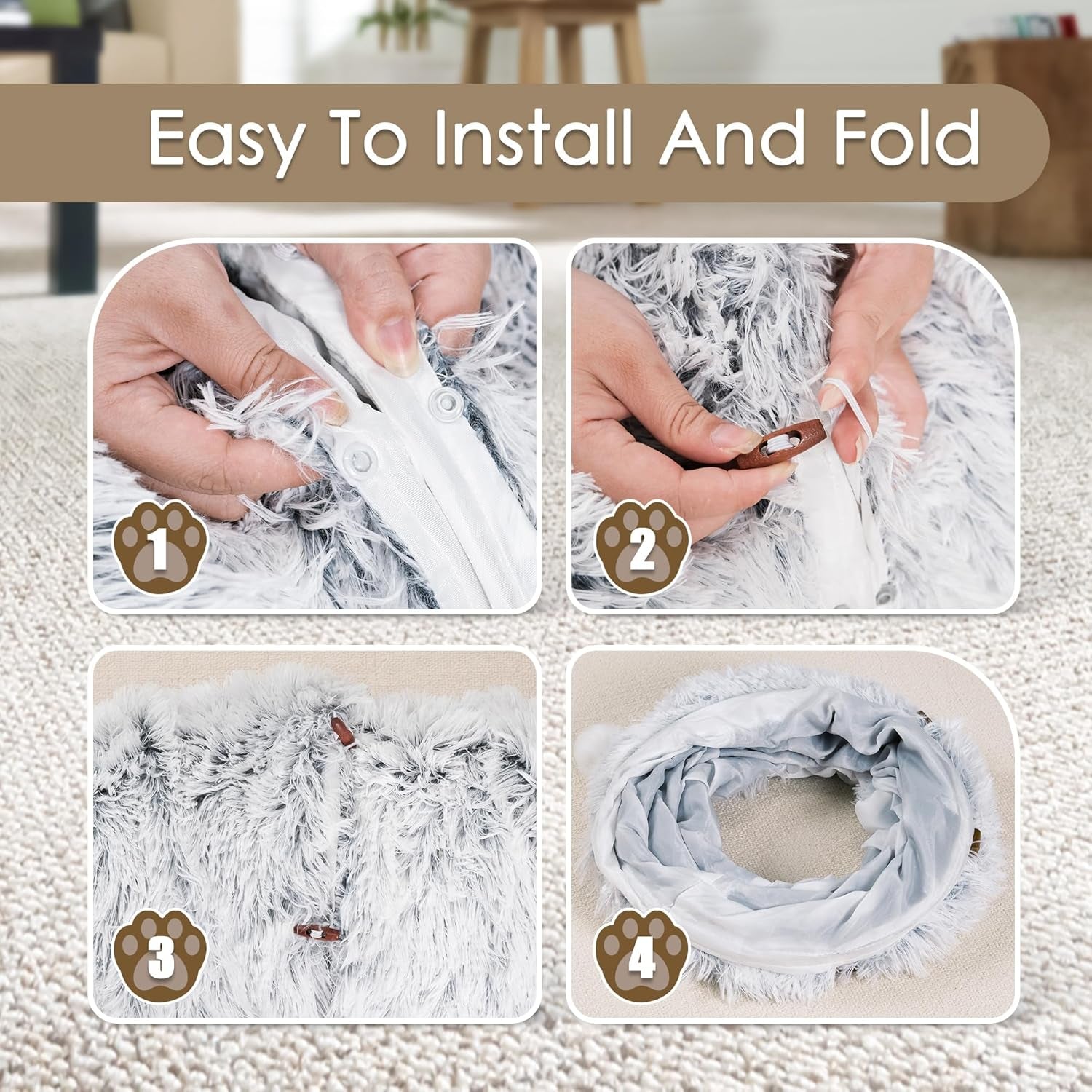 baseola-fuzzy-cat-tunnel-bed-for-indoor-cats-2-in-1-interactive-cat-toys-peekaboo-cat-cave-with-washable-mat-collapsible-cat-play-tunnel-for-kittens-small-pets-plush-cat-donut-bed-tunnel-grey