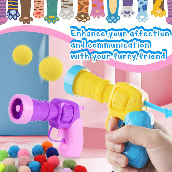 2 Cat Toy Launchers & 100 Cat Pom Pom Balls,Cat Toys Balls Launcher,Launch Ball Interactive Toy,Silent Plush Elastic Ball for Kitty3