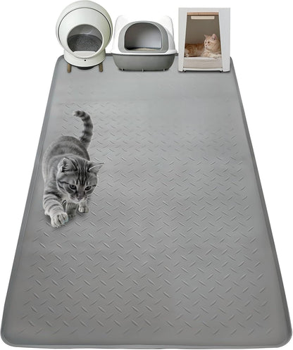 XXL Silicone Cat Litter Mat, 50"X35"(127Cmx89Cm) Extra Litter Box for Floors, Non-Slip Litter Trapping Mat to Prevent Tracking, Easy to Clean Kitty Litter Catcher Mat, Durable, Dark Gray1