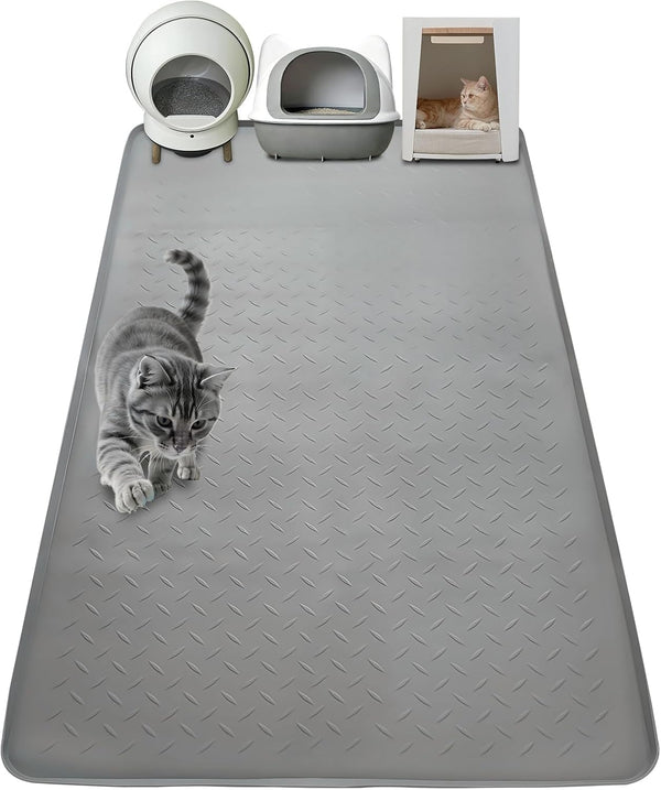 XXL Silicone Cat Litter Mat, 50"X35"(127Cmx89Cm) Extra Litter Box for Floors, Non-Slip Litter Trapping Mat to Prevent Tracking, Easy to Clean Kitty Litter Catcher Mat, Durable, Dark Gray1