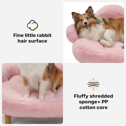 Veehoo Elevated Dog Couch Bed, Cute Dog Sofa Bed for Small Medium Dogs, Raised Dog Bed with Washable Cover and Sturdy Wood Legs, Modern Indoor Pet & Puppy Beds with Frame and Soft Cushion, Light Pink5