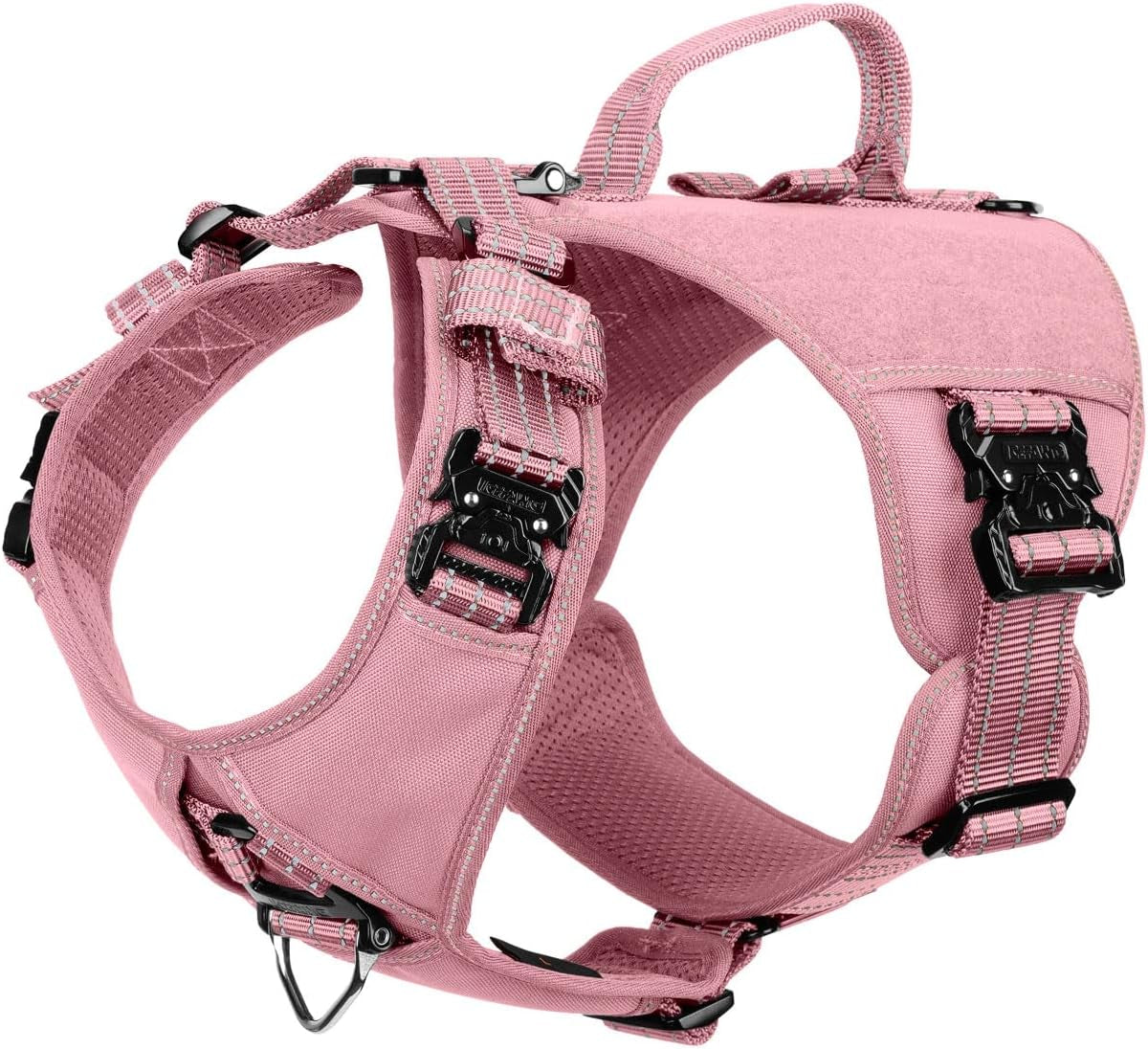 icefang-quick-moving-tactical-dog-harness-for-large-dogs-no-pull-dog-vest-control-handle-reflective-full-metal-buckles-adjustable-hook-and-loop-panel-soft-padded-pink-large
