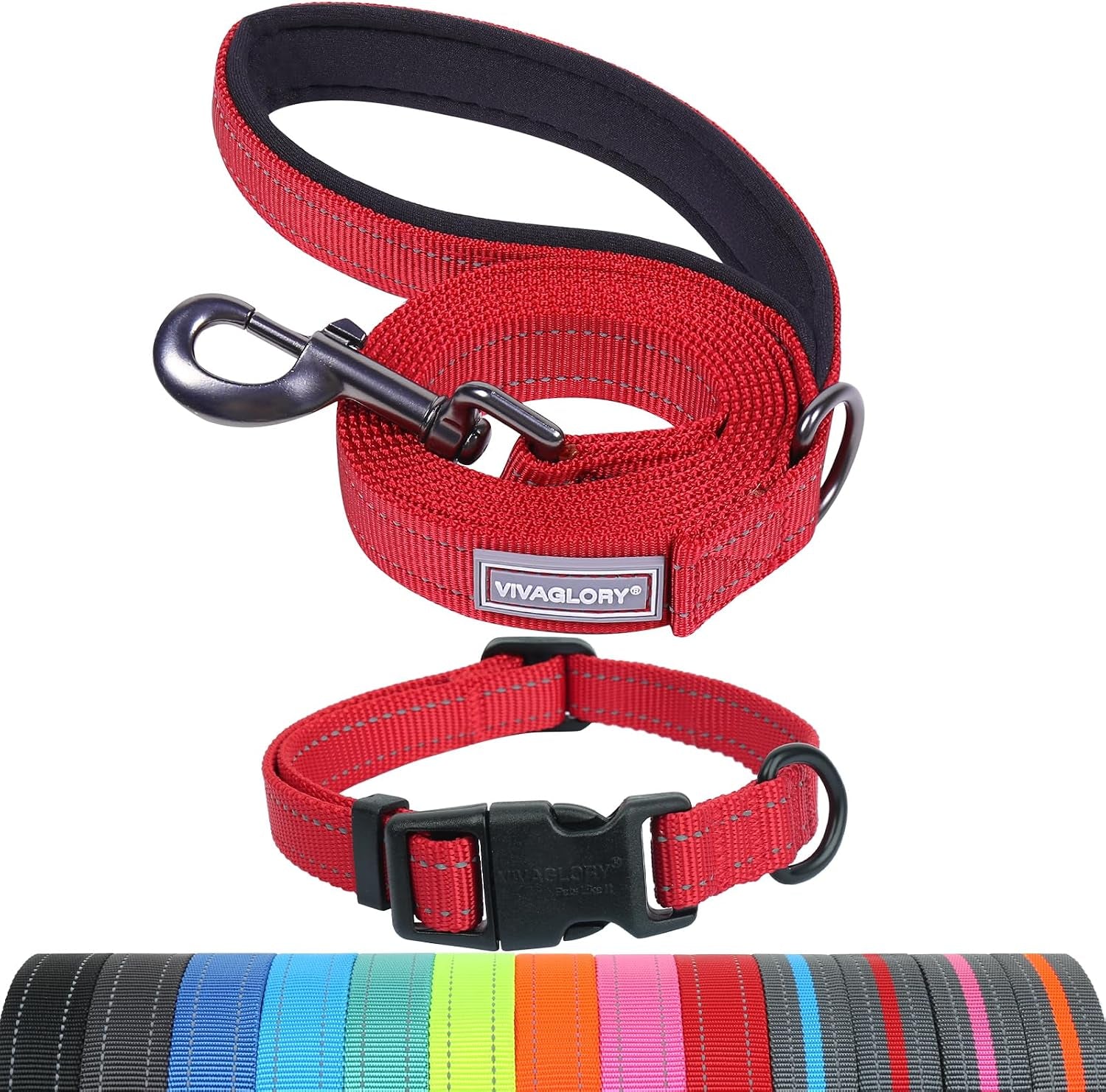 vivaglory-dog-leash-puppy-leash-for-collar-3ft-x-1in-black-with-soft-padded-handle-for-training-walking-heavy-duty-double-layer-nylon-pet-puppy