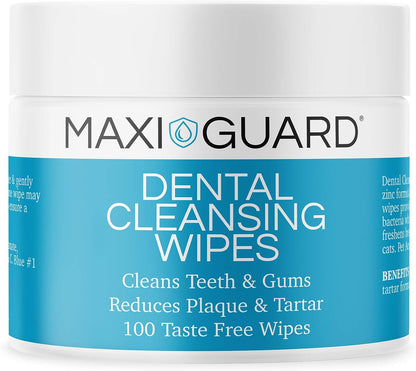 MAXI/GUARD Dental Cleansing Wipes for Dogs, Cats, Horses and Companion Animals (100 Wipes), Light Blue/White1