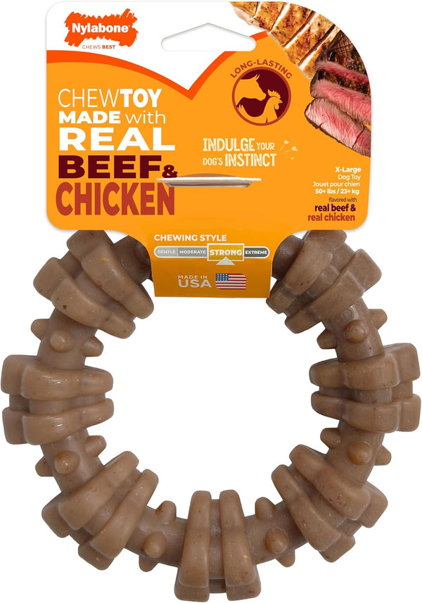 Nylabone Strong Chew Ring Dog Chew Toy Made with Real Beef & Chicken | X-Large Breeds, Durable, Long-Lasting Dog Bone, Textures Help Clean Teeth, Keeps Dogs Busy, for Dogs 50+ Lbs1