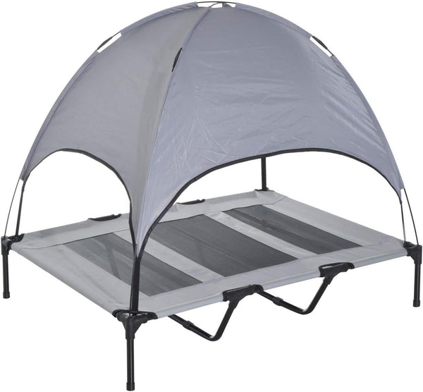 Pawhut Elevated Portable Dog Cot Cooling Pet Bed with UV Protection Canopy Shade, 48 Inch | Large Pet Bed, Outdoor Dog Cot, UV Protection Shade, Camping1