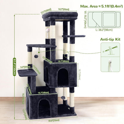 Globlazer Cat Tower for Indoor Cats, Heavy Duty Cat Trees for Large Adult Big Cats Maine Coon Cat Tree Tower with Scratching Post, Extra Large Top Perch, Cat Condos, F61, Dark Grey, 61Inch6