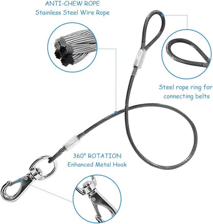Chew Proof Dog Leash - 2Pack Metal Cable Lead,No Tangle Multiple Dog Leashes for Small and Medium Dogs- Heavy Duty Leash Extender for Collars & Harnesses(2 Pack Black, 20In/50Cm)4