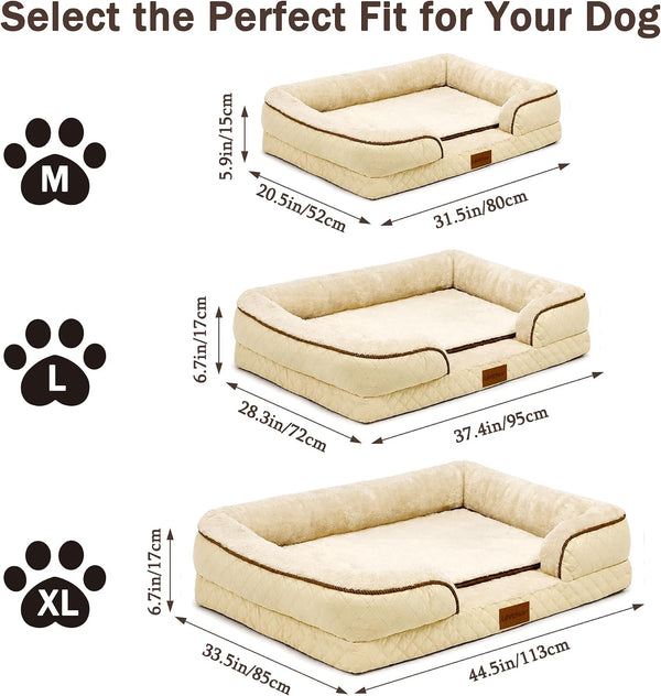 Large Dog Sofa Bed with Reusable Potty Pad - 44.5" X 33.5" X 6.7" Beige Dog Sofa with Soft Plush Surface, Raised Bolsters, Removable Bolster, and Non-Slip Bottom for Large Dogs - Xlarge7