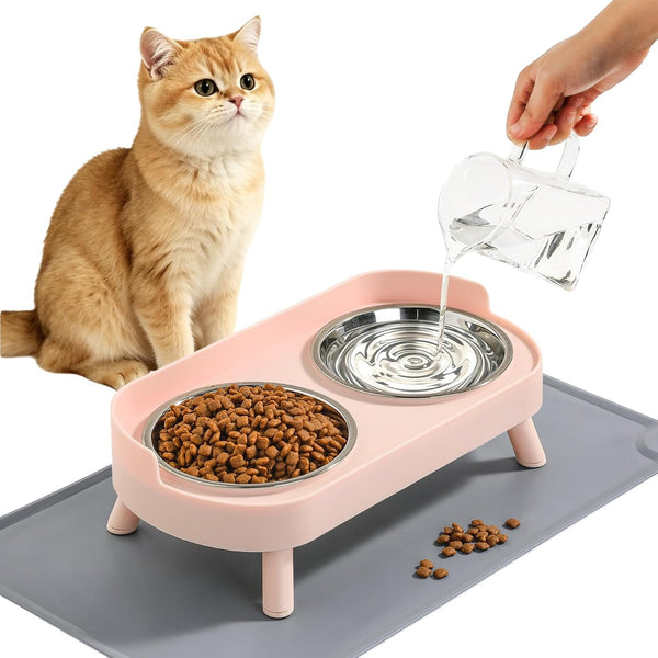 Loejan Elevated Cat Bowls Set - Raised Cat Food and Water Bowl Set with Non Slip Stand - Pet Feeding Station with 2 Stainless Steel Bowls with Splash Proof Guard17