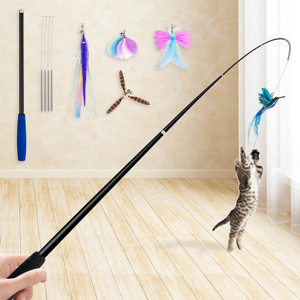 JXFUKAL 2025 Latest Cat Toys, 2 in 1 Spring Cat Wand Toy with 2PCS Ultra-Long Cat Teaser, 4PCS Spring Steel Wire & 5PCS Feather Refills for Kitty Kitten Indoor Cats Accessories1
