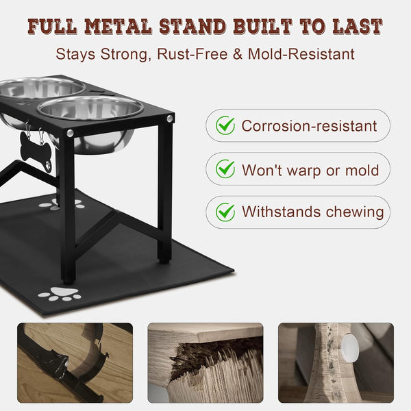 Elevated Dog Bowls, Metal Raised Dog Bowl Stand with 2 Thick 58Oz Stainless Steel Food Bowls & Non-Slip Mat - 11.8" Tall for Medium/Large Breeds4