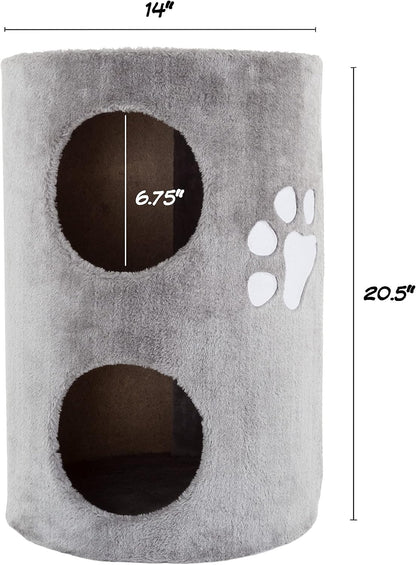 20.5-Inch Cat Condo - 2 Story Cat House with Sisal Scratch Pad, Barrel Shaped Pet House Covered in Soft Fabric by PETMAKER (Gray)3