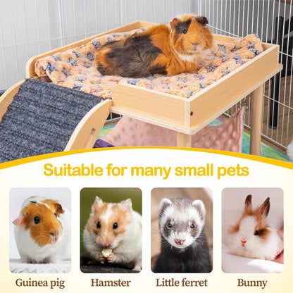 BESNEW Enlarged Guinea Pig Hammock with Platform and Stairs,Wooden Small Animal Hideout for Guinea Pigs Bunny Ferret Hamster Hiding Sleeping Activities(Single)6