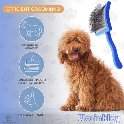 Slicker Brush for Dogs, Professional Pet Doodle Grooming Brushes for Goldendoodles, Labradoodles, Poodles - Long Pin Detangler for Dematting Dog Slicker Brush - Large4