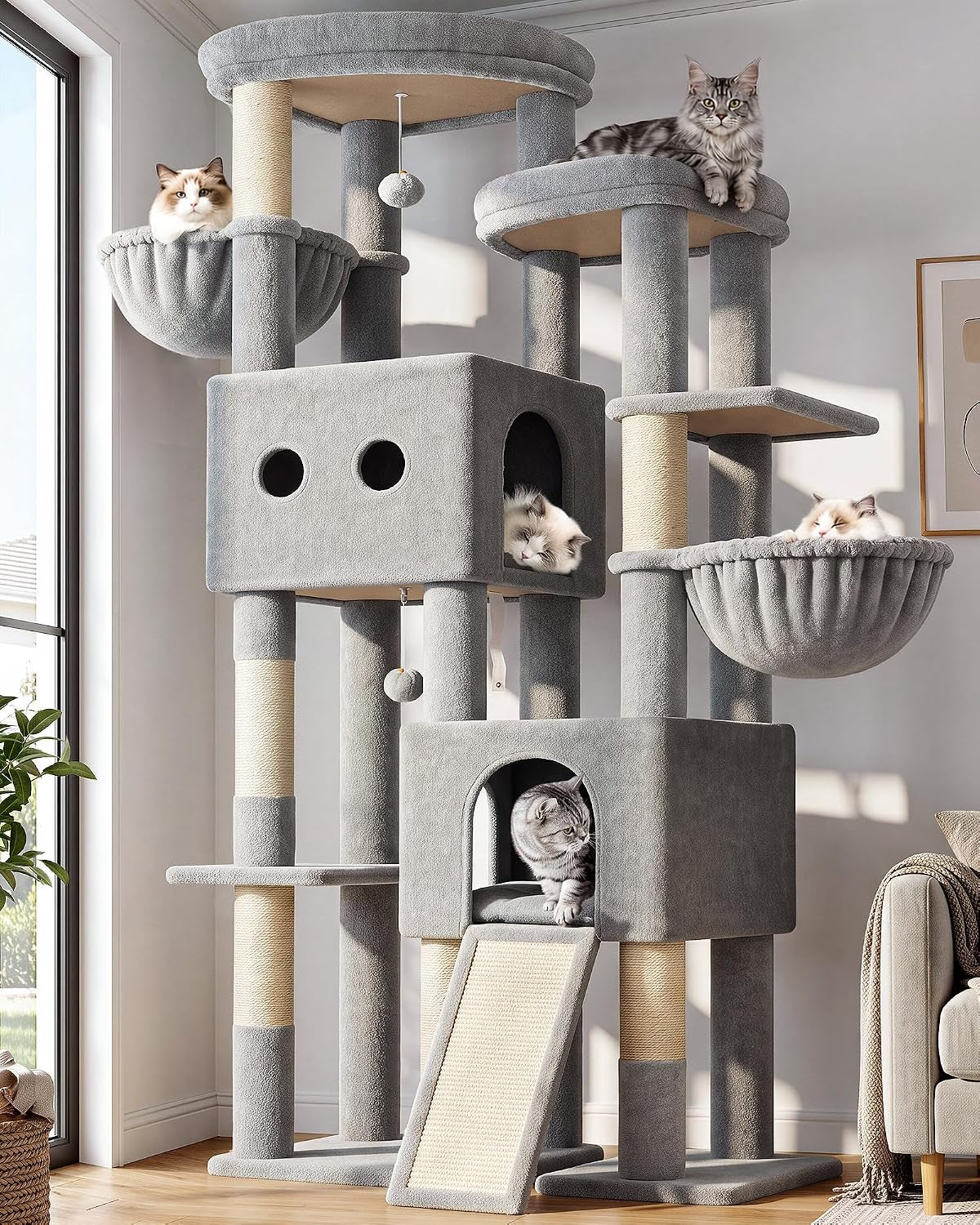 globlazer-cat-tower-for-indoor-cats-heavy-duty-cat-trees-for-large-adult-big-cats-maine-coon-cat-tree-tower-with-scratching-post-extra-large-top-perch-cat-condos-f61-dark-grey-61inch