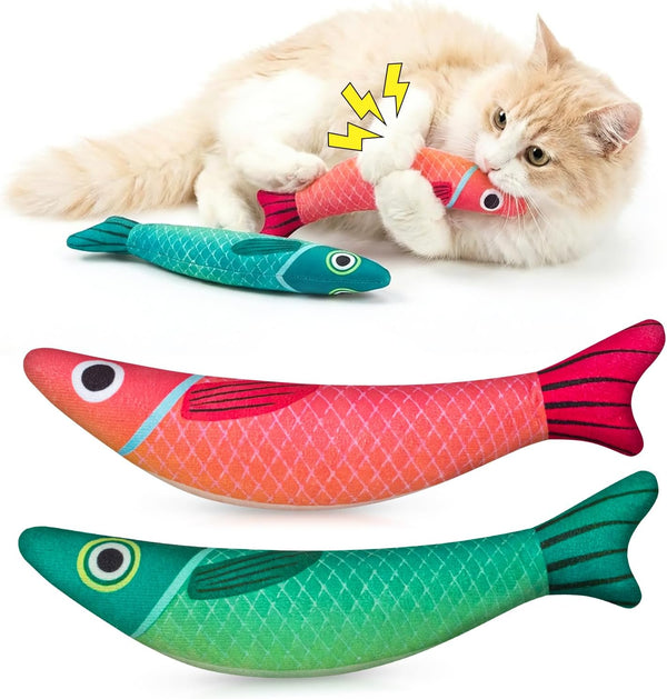 Cat Toys for Indoor Cats, Fish-Shaped Pillow, 2 Pack Yellow + Purple | 5000Mg A+Natural Catnip & Bell, Interactive Soft Chew Kicker, for Indoor Cats & Kittens, Crinkle & Bell Fish Sound Toy7